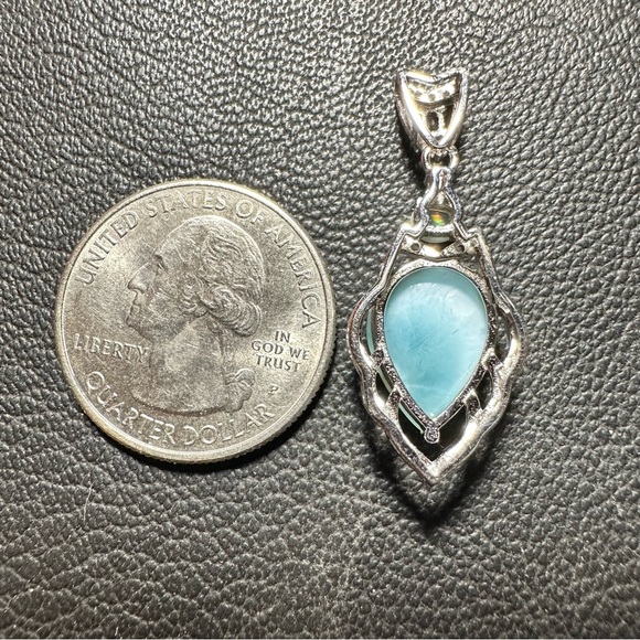 Larimar, Ethiopian Opal, Cubic Zirconia 925 Silver Pendant - Picture 2 of 5